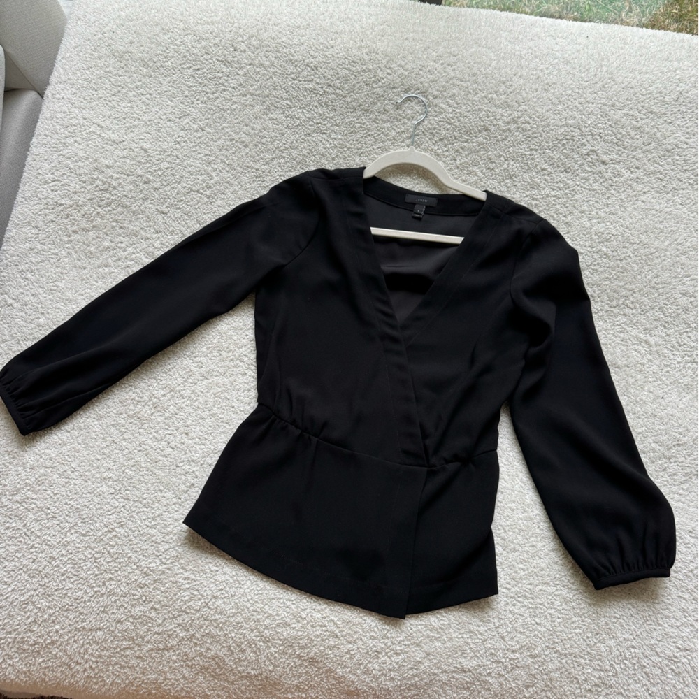J Crew Long Sleeve V Neck Black Blouse